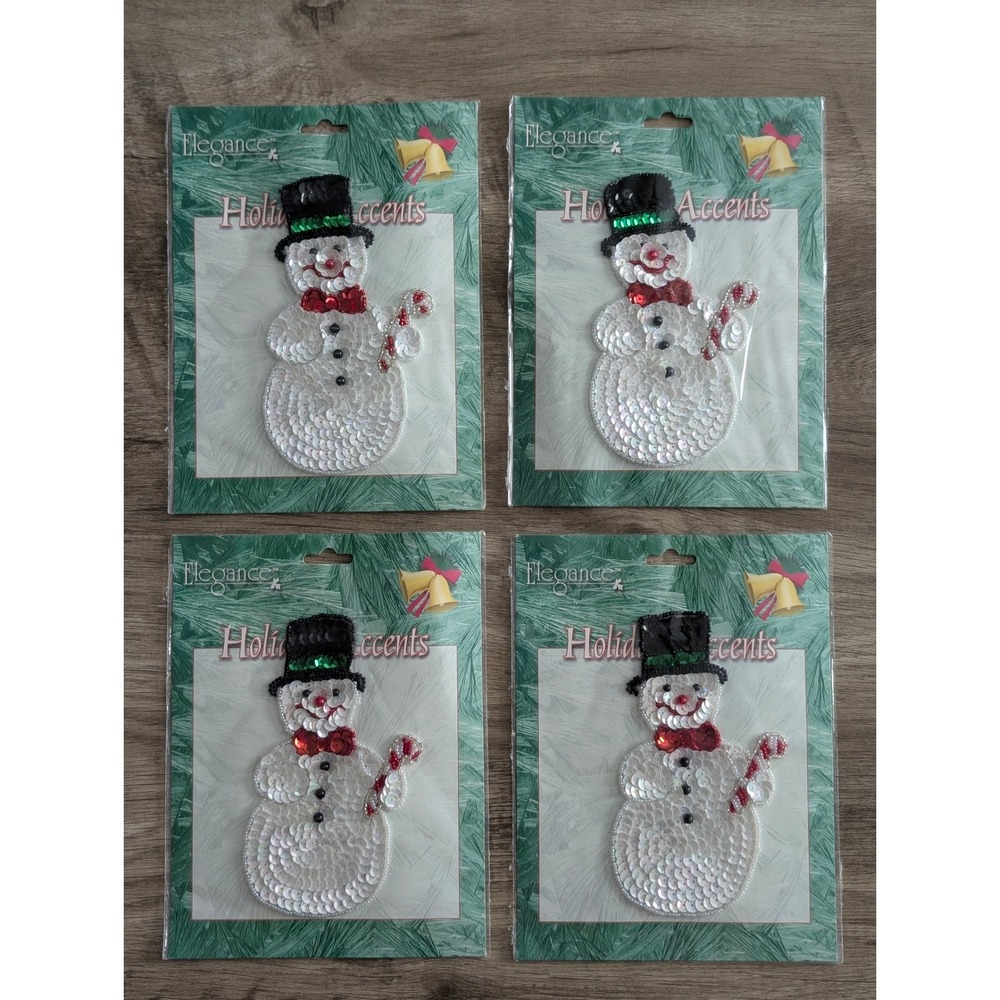 Elegance Holiday Accents Sequin Snowman Applique Set of 4 Ugly Sweater Addition